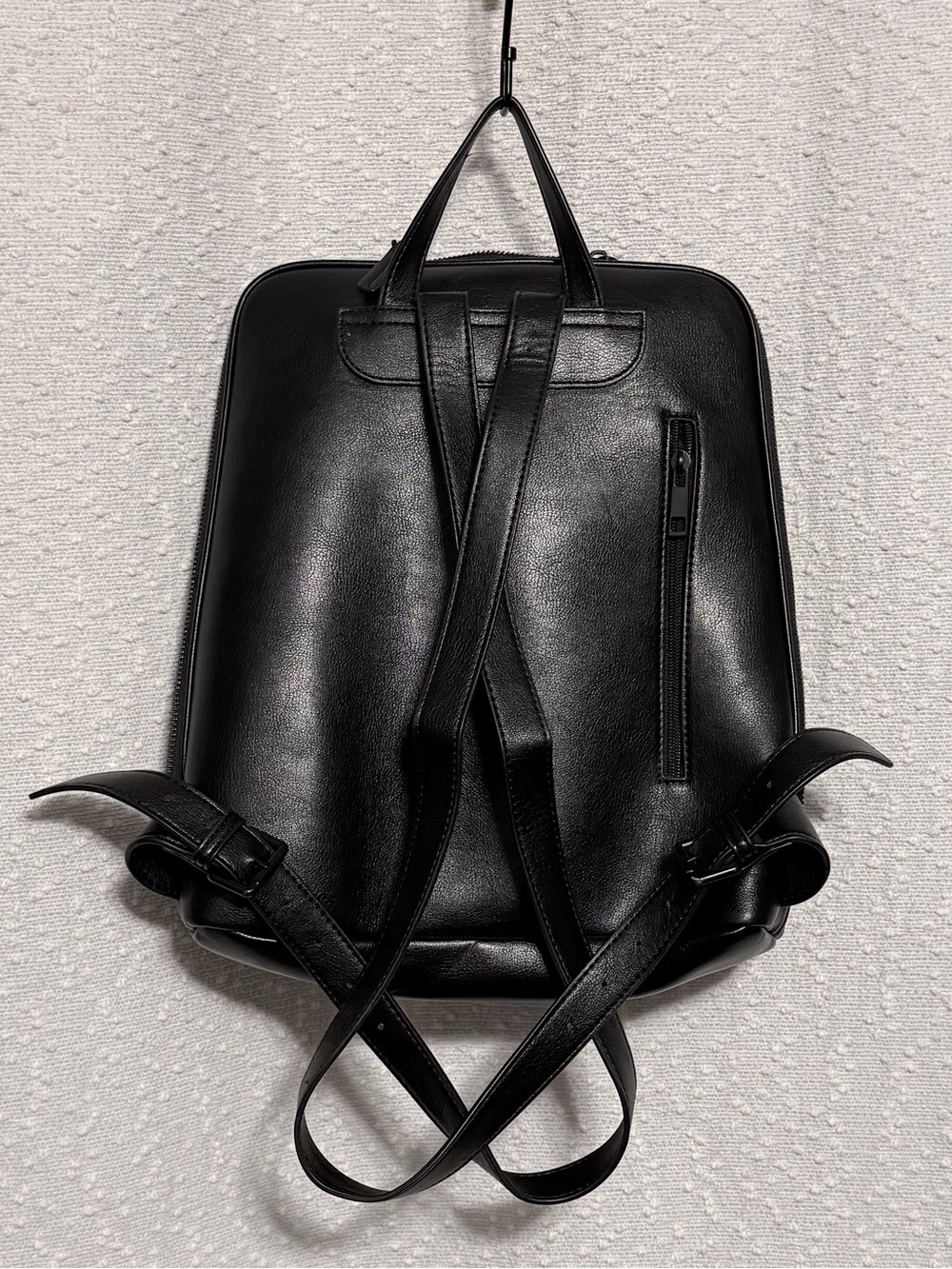 Minimalist Black Vegan Leather Backpack with Front Pocket - Picture 2 of 9